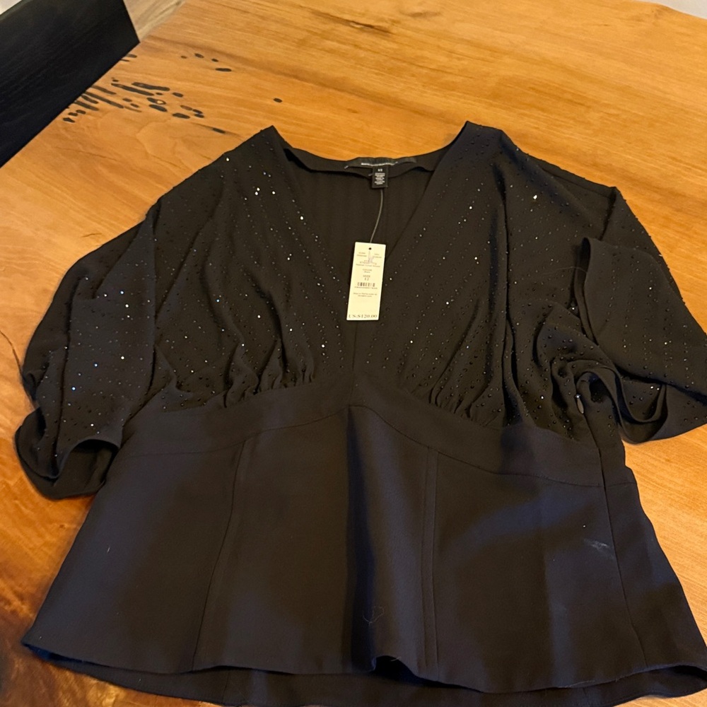 White House Black Market Black Blouse with Subtle Sparkle